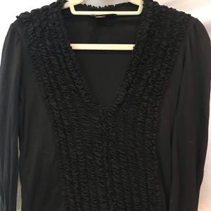 DKNY Black long Sleeve V-Neck Ruffled Petite - P